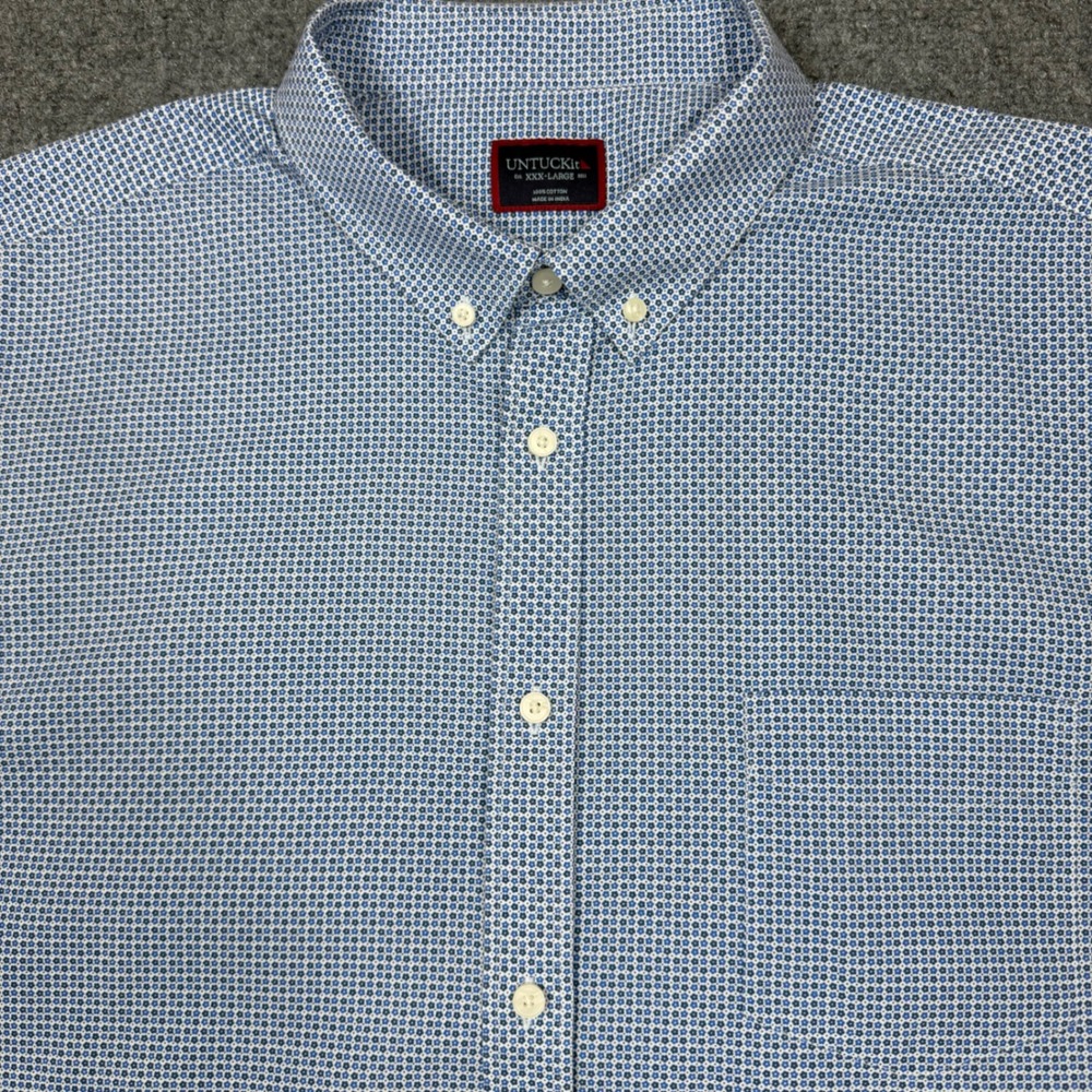UNTUCKit Mayfield Blue SS Geometric Floral Button Down Shirt 3XL Preppy Mens